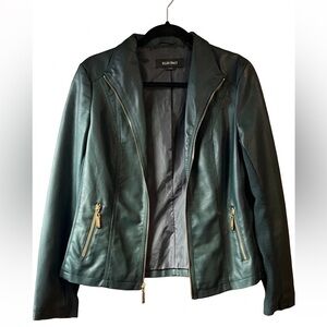 Ellen Tracy Deep Emerald Faux Leather Moto Jacket - Gold Accents Size M